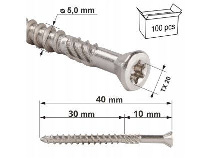 Nerezove skrutky do dreva 5x40 mm 100 ks terasove TORX A2 Klimas WN Kod vyrobcu WN 50040 A2