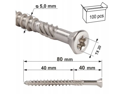 Nerezove skrutky do dreva 5x80 mm 100 ks terasove TORX A2 Klimas WN Kod vyrobcu WN 50080 A2