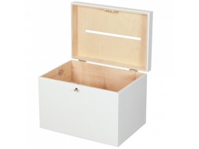 Dřevěná krabička na obálky bílá zámek 29cm, ( otevřená)