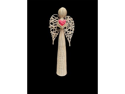 anděl přírodní 80cm červené srdce