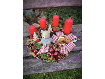 Adventní věnec s medvídkem – průměr 35 cm