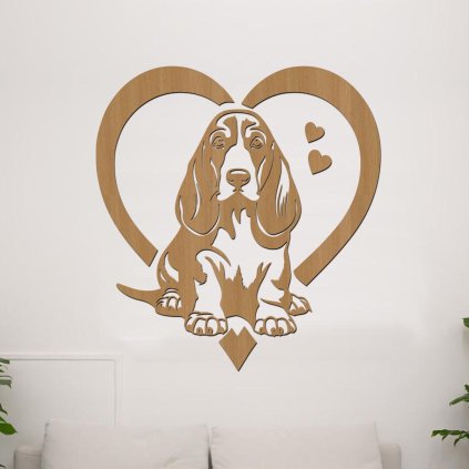 Dřevěná samolepka Basset Hound v srdci