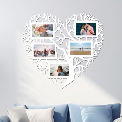 Fotorámeček Srdcový strom 60x60 bila