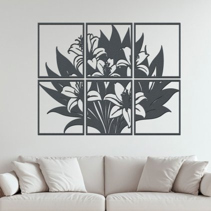 6 dílný obraz LILIE antracitova