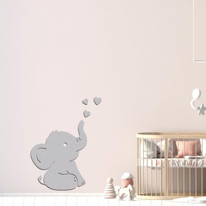 dětská dřevná dekorace baby slon seda
