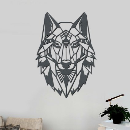 dreveny obraz vlka geometry antracit