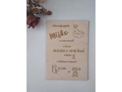 Tabuľka s údajmi o narodení dieťatka