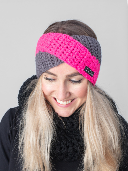 Drexiss háčkovaná čelenka TWIST DOUBLE REALLY PINK ANTRACIT