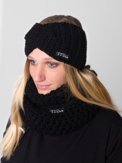 Drexiss háčkovaný set čelenka TWIST BLACK a nákrčník