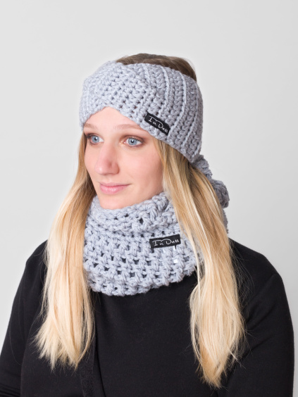 Drexiss háčkovaný set čelenka TWIST GREY a nákrčník