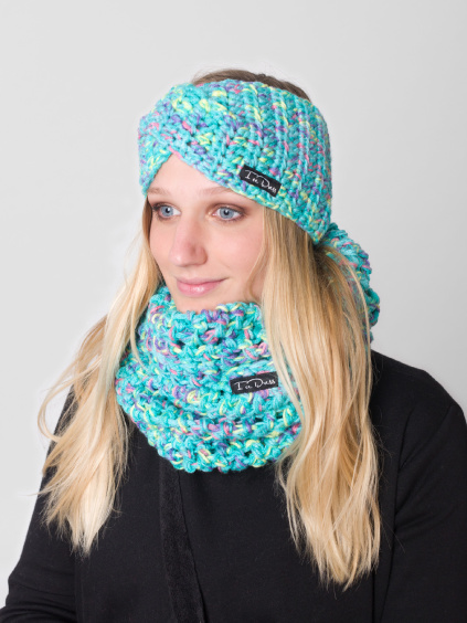 Drexiss háčkovaný set čelenka TWIST MELÍR MINT a nákrčník