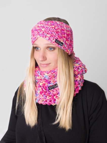 Drexiss háčkovaný set čelenka TWIST MELÍR PINK a nákrčník