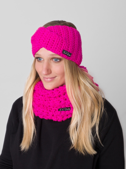 Drexiss háčkovaný set čelenka TWIST REALLY PINK a nákrčník