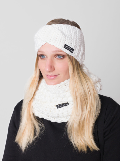 Drexiss háčkovaný set čelenka TWIST WHITE a nákrčník