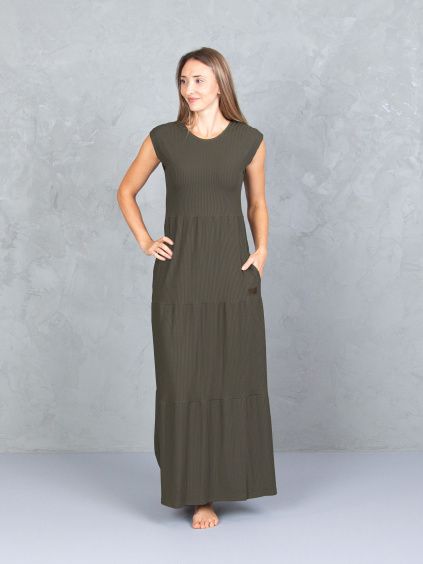 Drexiss šaty SOFIE SILK MAXI DARK KHAKI