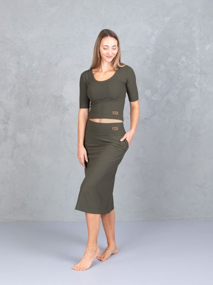 Drexiss sukně CALLA MIDI DARK KHAKI, Drexiss tričko GRACE DARK KHAKI