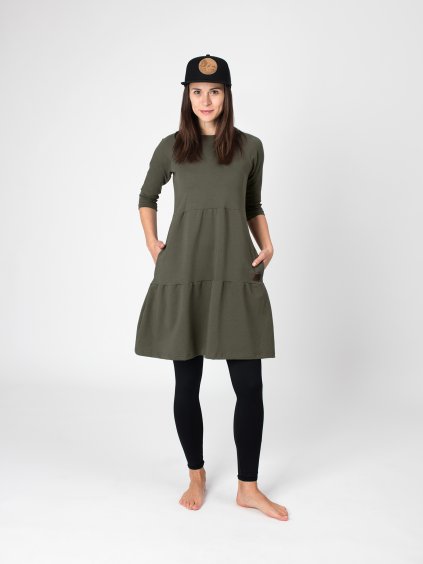 Drexiss podzimní šaty SOFIE DARK KHAKI, Drexiss kšiltovka BLACK, Drexiss legíny BLACK