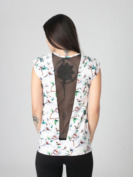 Drexiss tričko YOGA MESH WHITE FLOWERS