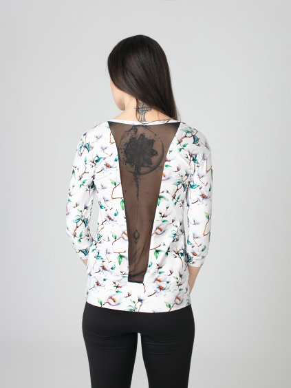 Drexiss tričko YOGA SPRING MESH WHITE FLOWERS