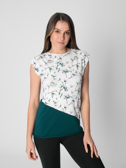Drexiss tričko LINE WHITE FLOWERS SMARAGD