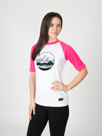 Drexiss FULL MOUNTAINS PINK COOLMAX krátký rukáv