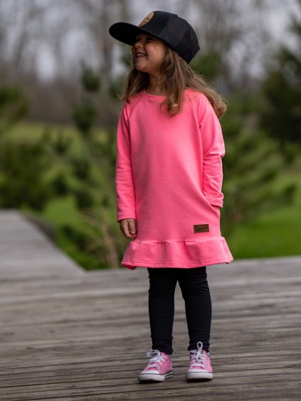 Drexiss dětské mikinošaty s kanýrem NEON PINK
