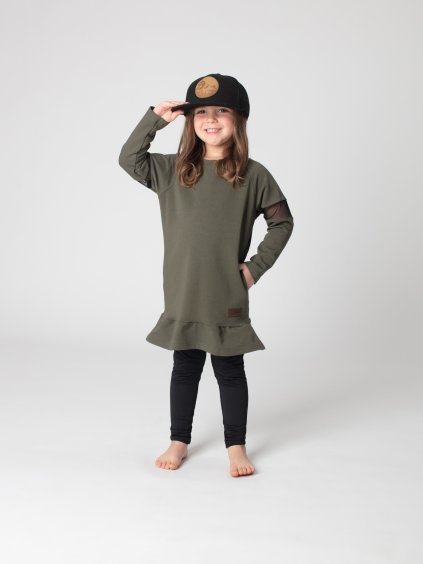 Drexiss dětské mikinošaty s kanýrem MESH DARK KHAKI