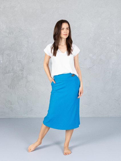 Drexiss sukně CALLA MIDI AZUR, Drexiss tričko RISE WHITE