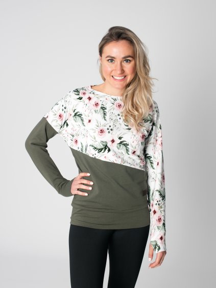 Drexiss dámská mikina BELLA FLOWERS V DARK KHAKI