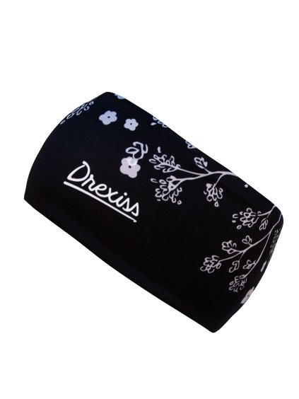 Drexiss funkční čelenka FLOWERS UP BLACK WHITE