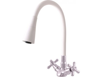 MORAVA RETRO - Umyvadlová/dřezová baterie s flexibilním ramínkem bez výpusti, Bílá/Chrom MK120.0/13CB, RAV Slezák (Rozměr 3,8", Barva bílá/chrom)