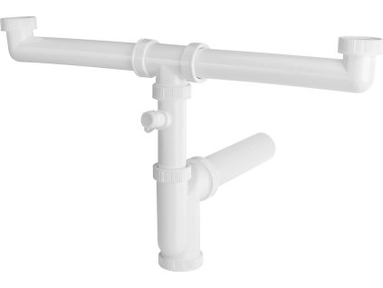 Dřezový sifon s odbočkou 6/4", pro dvojdřez, pračková odbočka, DN50, bílá 155.133.0