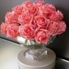 Côté Noire Luxury Centrepiece – 37 Rose Buds – Peach – Silver Badge 🌹🍑