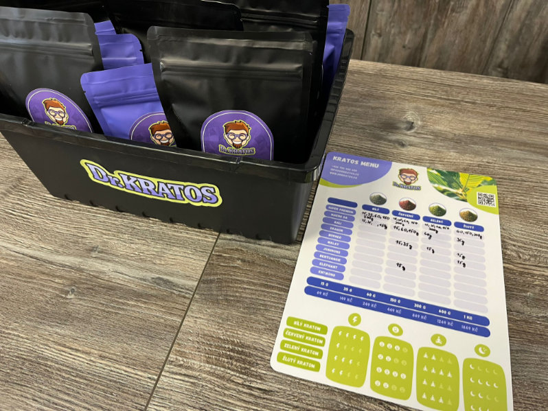 Osobní odběr a prodej kratomu – Ostrava Hrabůvka – Ecigarka.cz - Menu s boxem dostupných kratomů