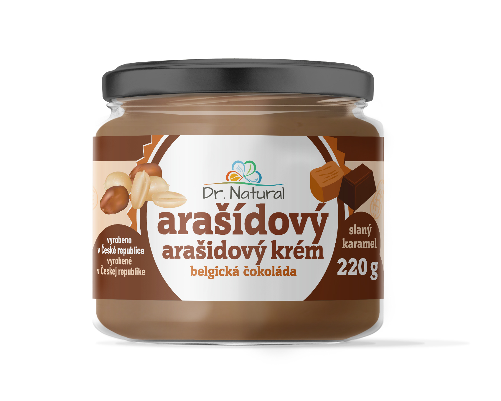 Dr.Natural Arašídový krém belgická čokoláda slaný karamel 220g
