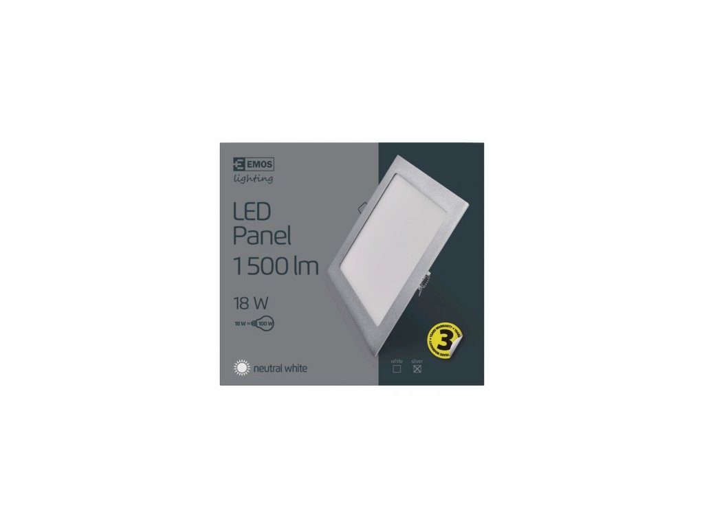 EMOS Lighting LED vestavné svítidlo PROFI, čtvercové, stříbrné, 18W neutrální bílá ZD2242