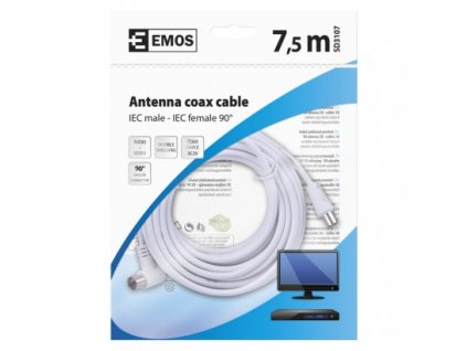 EMOS Anténní koaxiální kabel stíněný 7,5m - úhlová vidlice SD3107