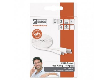 EMOS Nabíjecí a datový kabel USB-A 2.0 / Lightning MFi, 1 m, bílý SM7013W