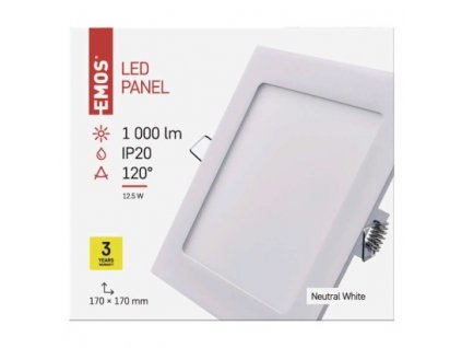 EMOS Lighting LED vestavné svítidlo PROFI, čtvercové, bílé, 12,5W neutrální bílá ZD2132