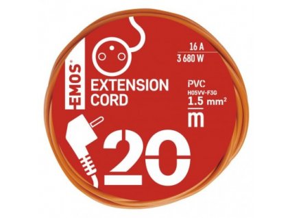 EMOS Prodlužovací kabel 20 m / 1 zásuvka / oranžový / PVC / 230 V / 1,5 mm2 P01120