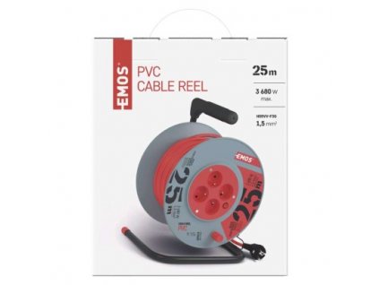 EMOS Prodlužovací kabel na bubnu 25 m / 4 zásuvky / červený / PVC / 230 V / 1,5 mm2 P19425