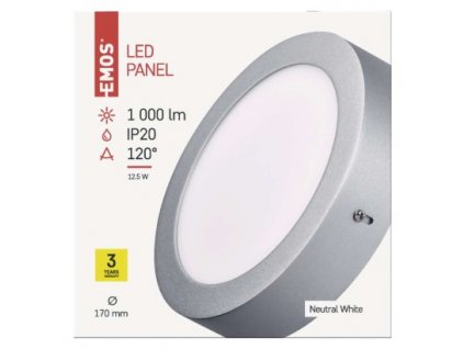 EMOS Lighting LED přisazené svítidlo PROFI, kruhové, stříbrné, 12,5W neutrální bílá ZM5232