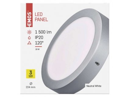 EMOS Lighting LED přisazené svítidlo PROFI, kruhové, stříbrné, 18W neutrální bílá ZM5242