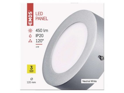 EMOS Lighting LED přisazené svítidlo PROFI, kruhové, stříbrné, 6W neutrální bílá ZM5222