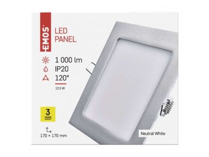 EMOS Lighting LED vestavné svítidlo PROFI, čtvercové, stříbrné, 12,5W neutrální bílá ZD2232