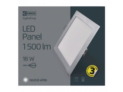 EMOS Lighting LED vestavné svítidlo PROFI, čtvercové, stříbrné, 18W neutrální bílá ZD2242