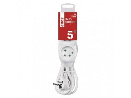 EMOS Prodlužovací kabel – 3 zásuvky, 5m, 3× 1,5mm2, bílý P0315R