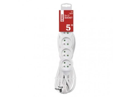 EMOS Prodlužovací kabel – 5 zásuvek, 5m, 3× 1,5mm2, bílý P0515R