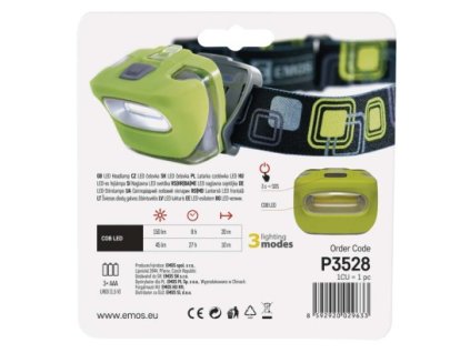 EMOS COB LED čelovka P3528, 140 lm, 17m, 3× AAA P3528
