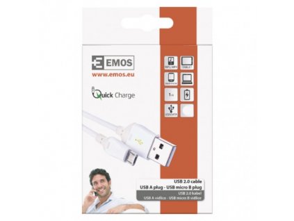 EMOS Rychlonabíjecí a datový kabel USB-A 2.0 / micro USB-B 2.0, Quick Charge, 1 m, bílý SM7004W